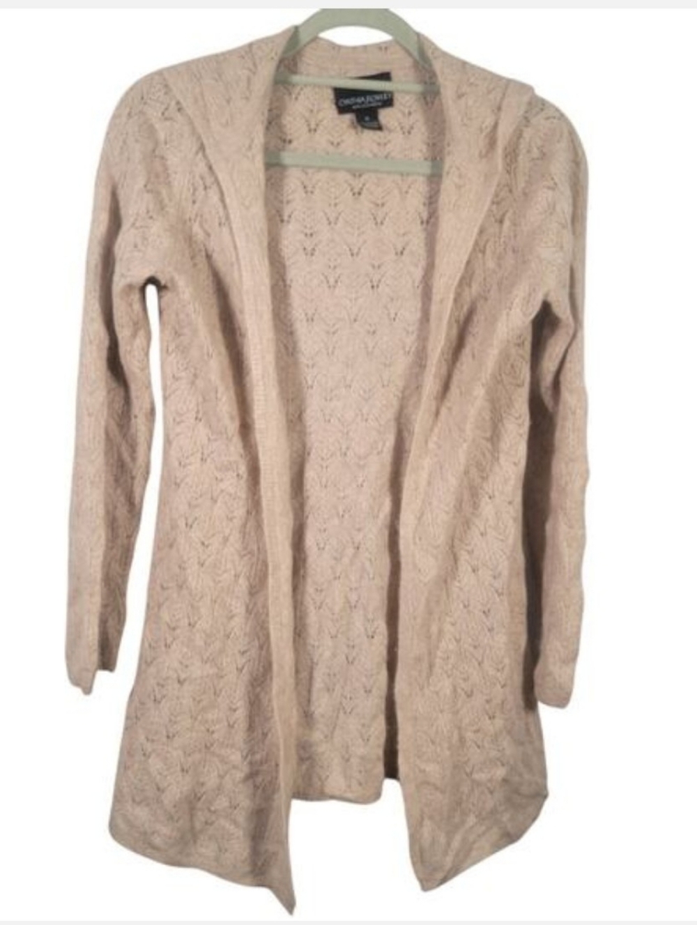 Cynthia Rowley 100% Cashmere Cardigan Sweater M Cream Hooded Open Front